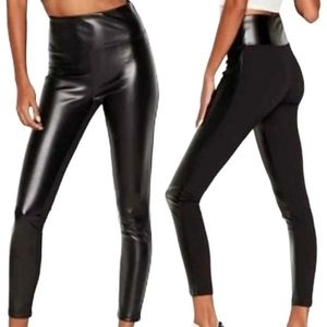 Victoria's Sport Leggings Size Large Faux Leather Black High Rise Wide Waistband